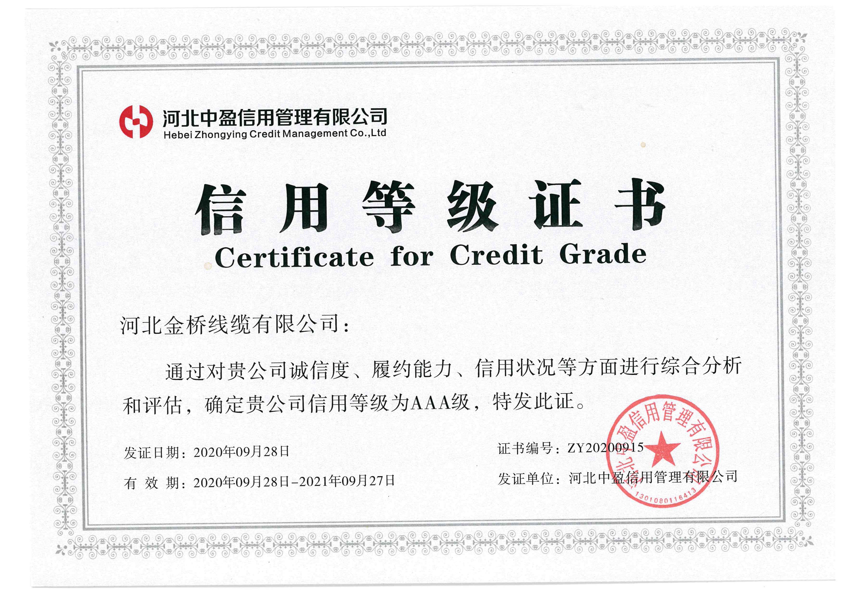 信用(yong)等級證書